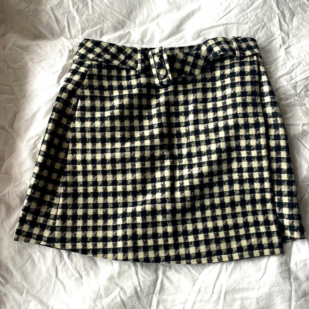 Suistudio B/W checkered wool skirt with wool belt